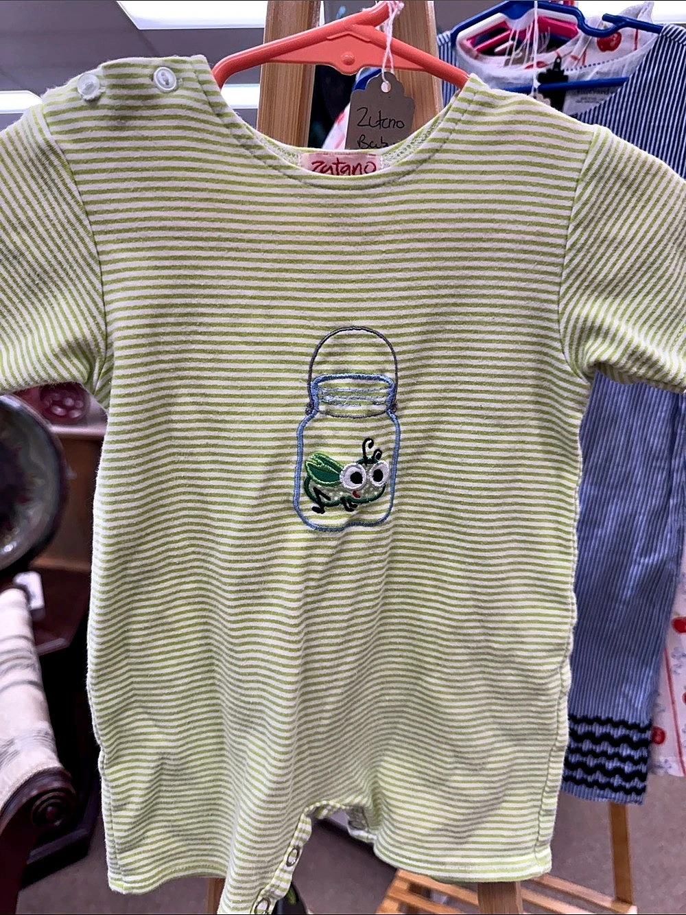 Zutano Baby Striped Romper Green & White 6-12M NWT